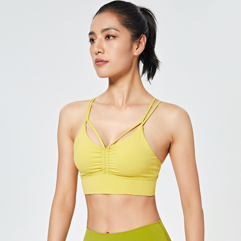 Sexy Beautiful Back Sports Underwear Women's  Yoga Shockproof Bra Cross Thin Shoulder Straps