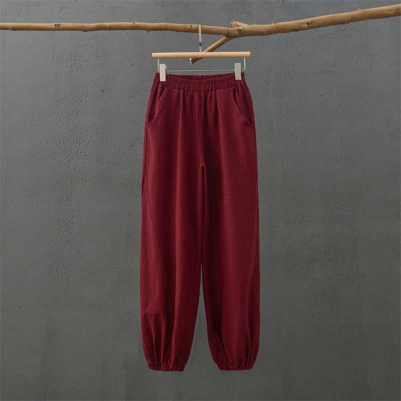 Women's Cotton And Linen Slub Casual Trousers Lantern Yoga Pants
