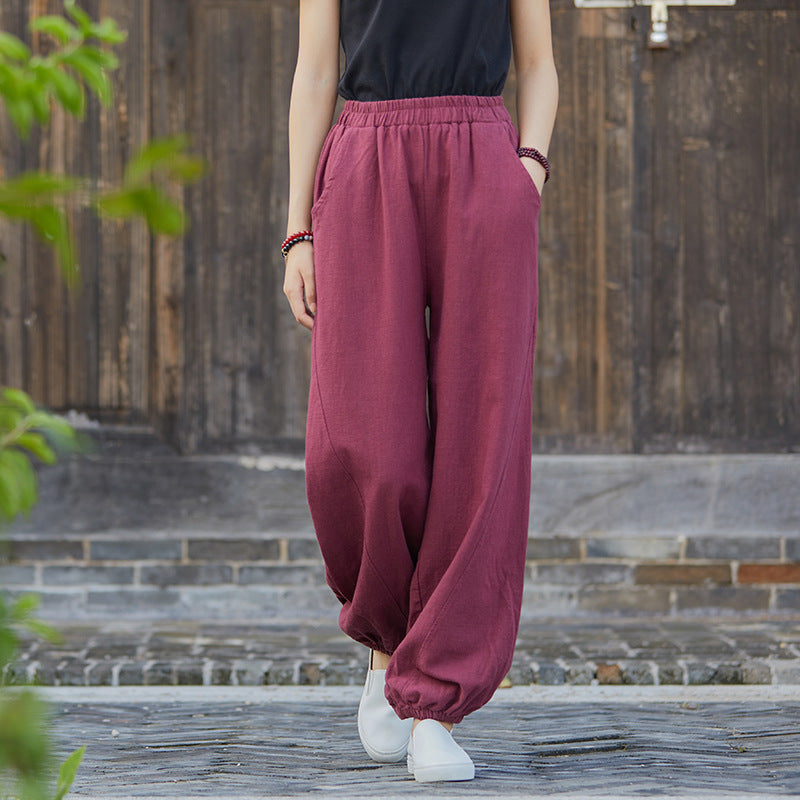 Women's Cotton And Linen Slub Casual Trousers Lantern Yoga Pants